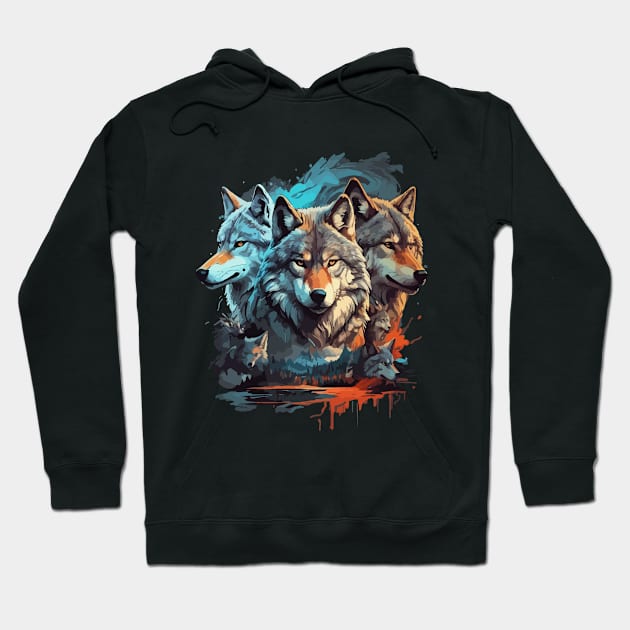 Three Wolf Hoodie by Peter smith